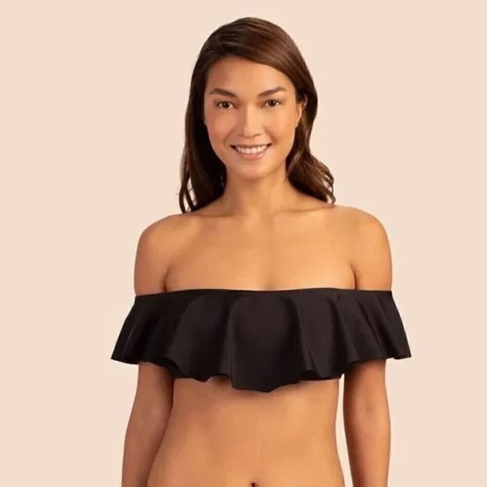 ๐TRINA TURK๐ Monaco Solids Off The Shoulder Bandeau Bikini Top ~ Black 4 NWT